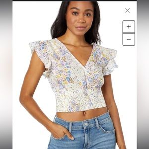 1.State Flutter Sleeve Cross Front Top with Waistband